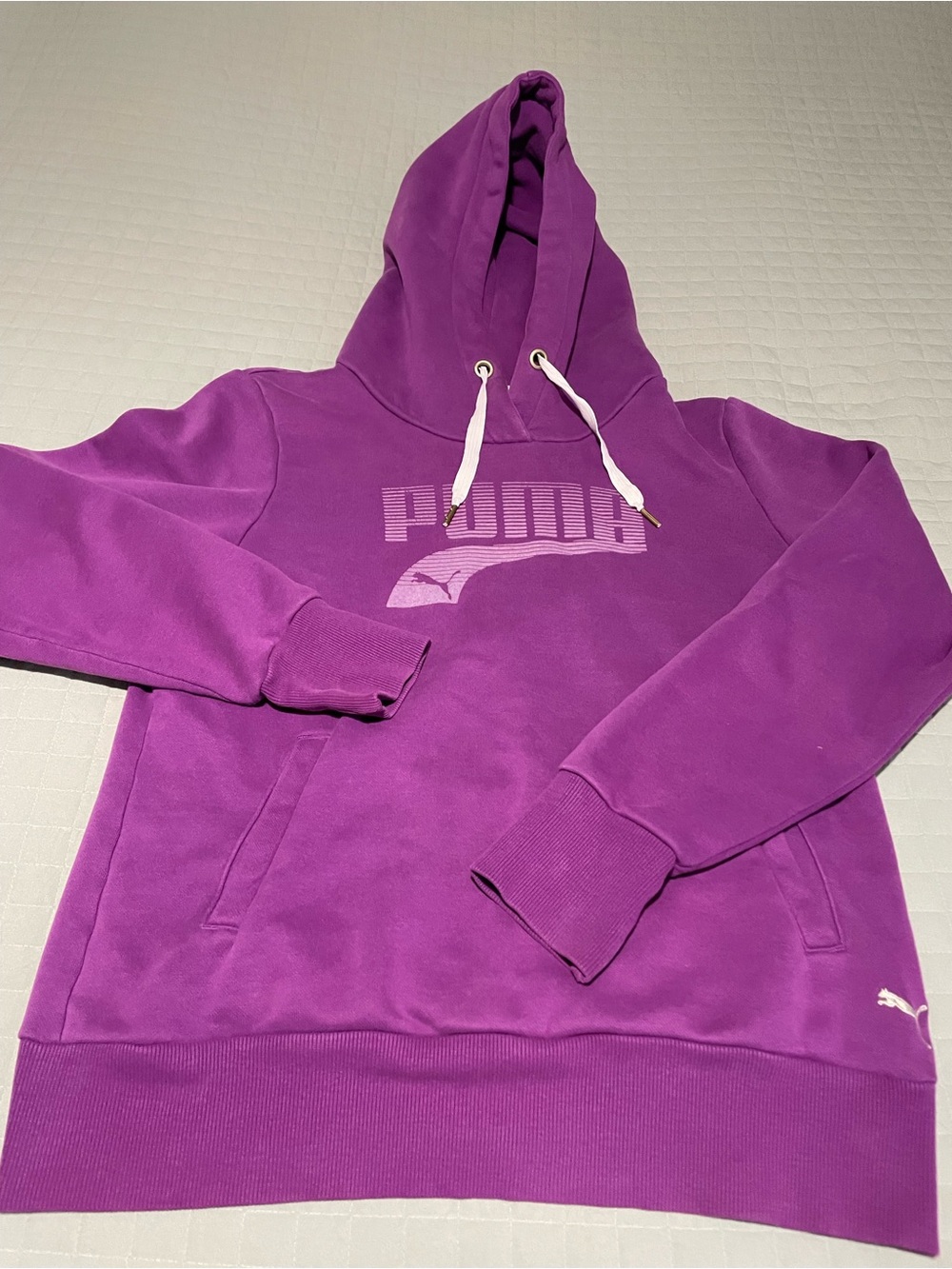 Puma Purple Graphic Logo Hoodie - White Drawstrings - Women's Medium - Picture 4 of 15